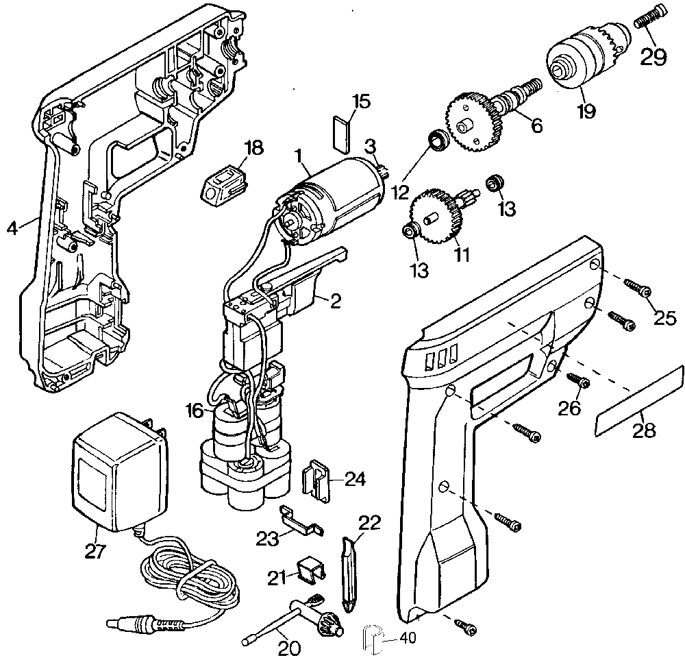 Exploded Diagram A Diagram and Parts List for 9013-25 Type 3 Black and Decker Cordless Drill